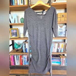 Zenana Outfitters Gray Knit Rouched Dress, Size Small